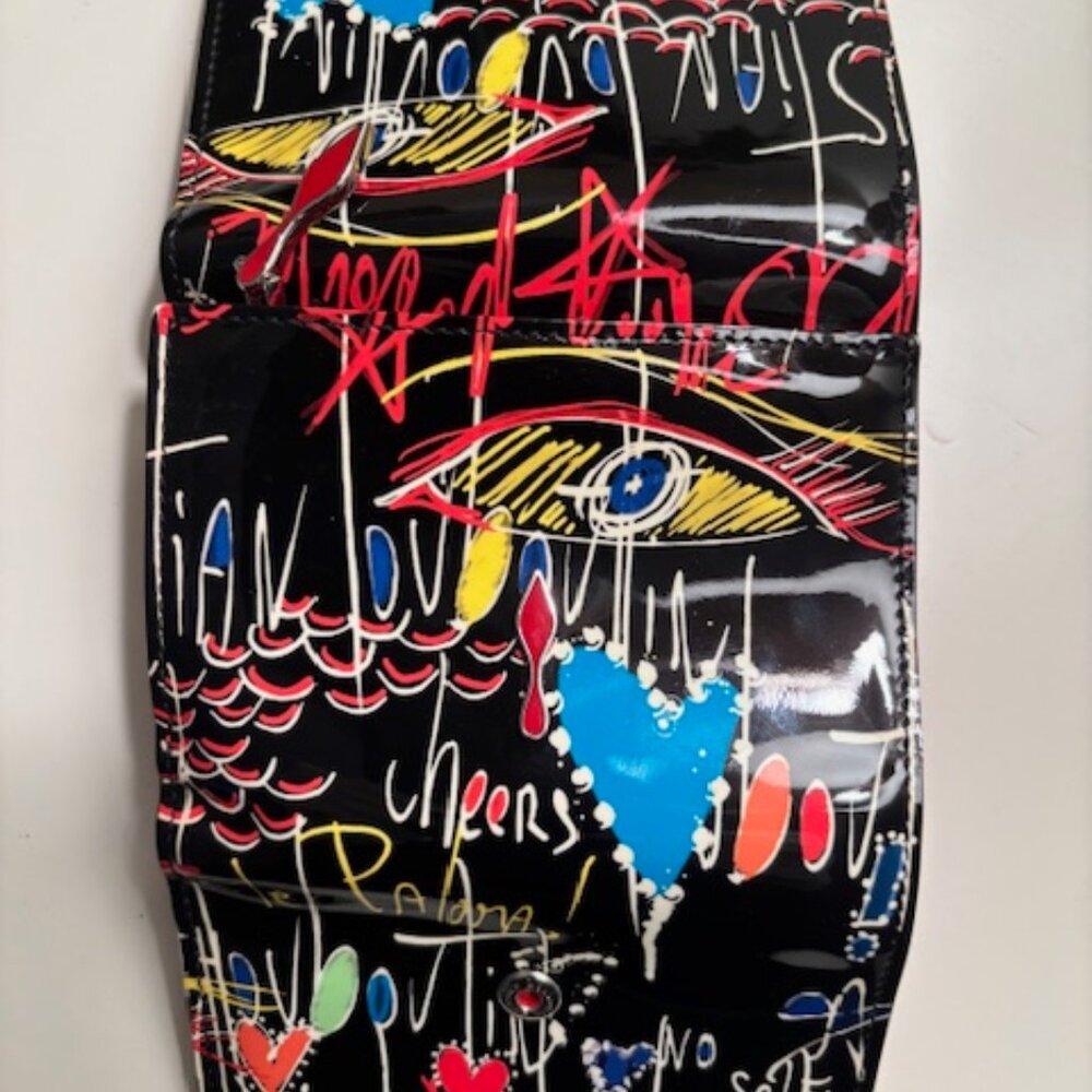 👠Christian Louboutin Loubitag Graffiti Patent Mini Trifold Wallet-RARE! - Picture 3 of 10